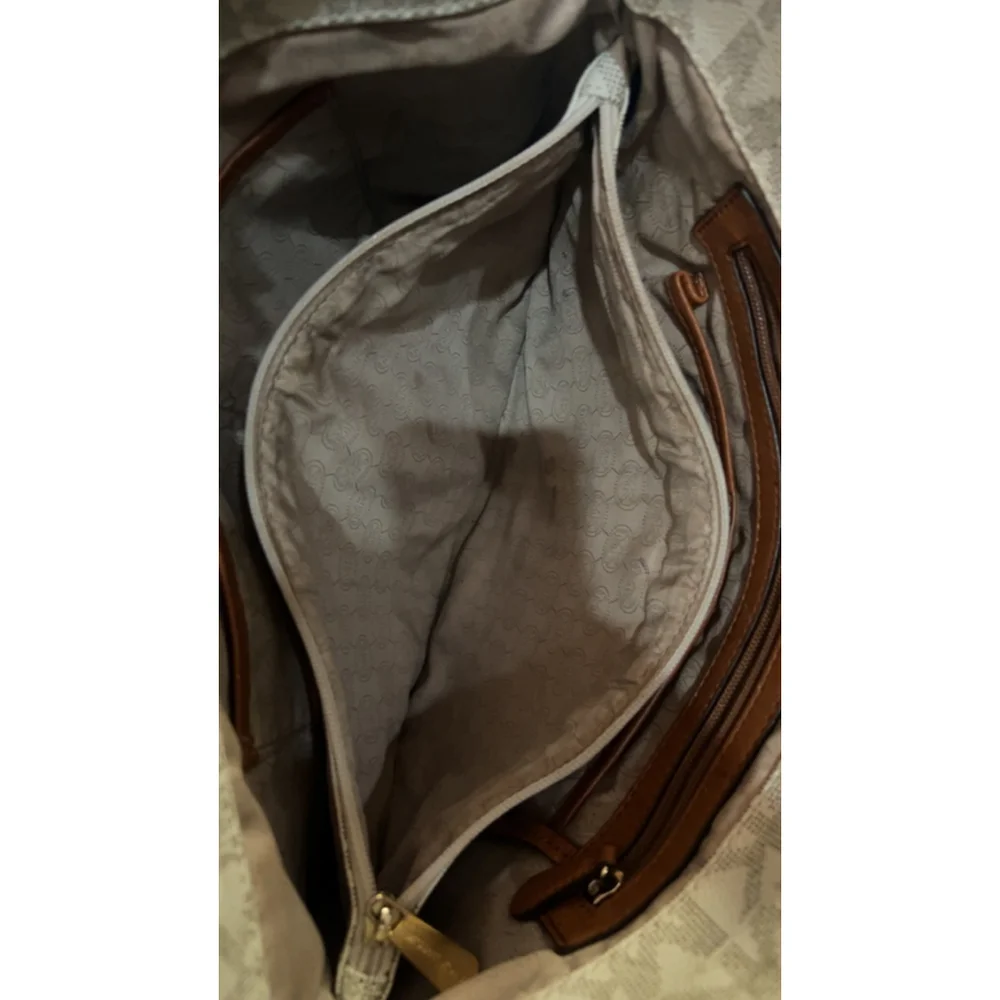 Women's Michael Kors Beige & Brown Monogram Tote Bag One Size - Picture 6 of 6